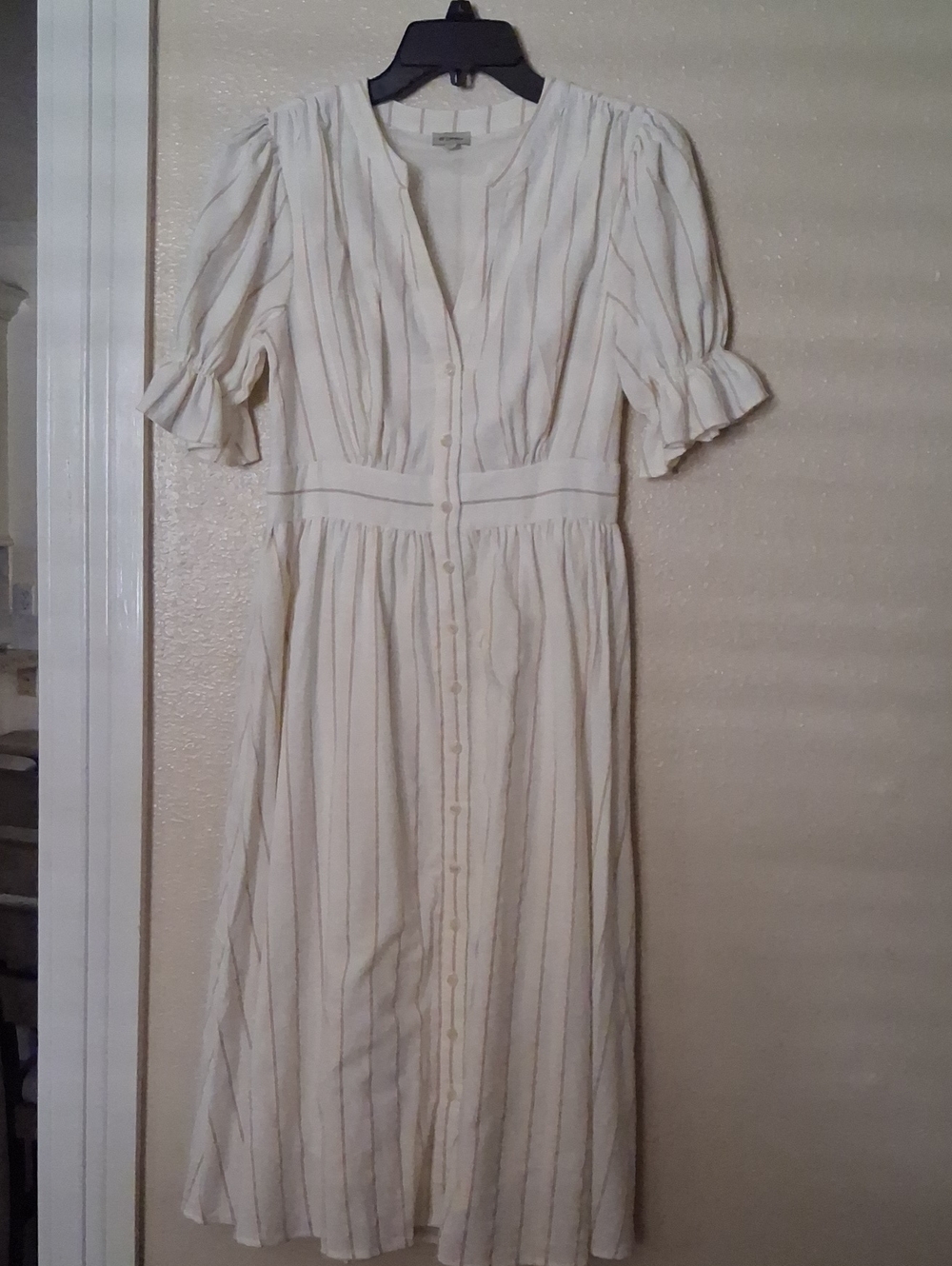 Daniel Cremieux Cream Striped Button-Front Midi Dress